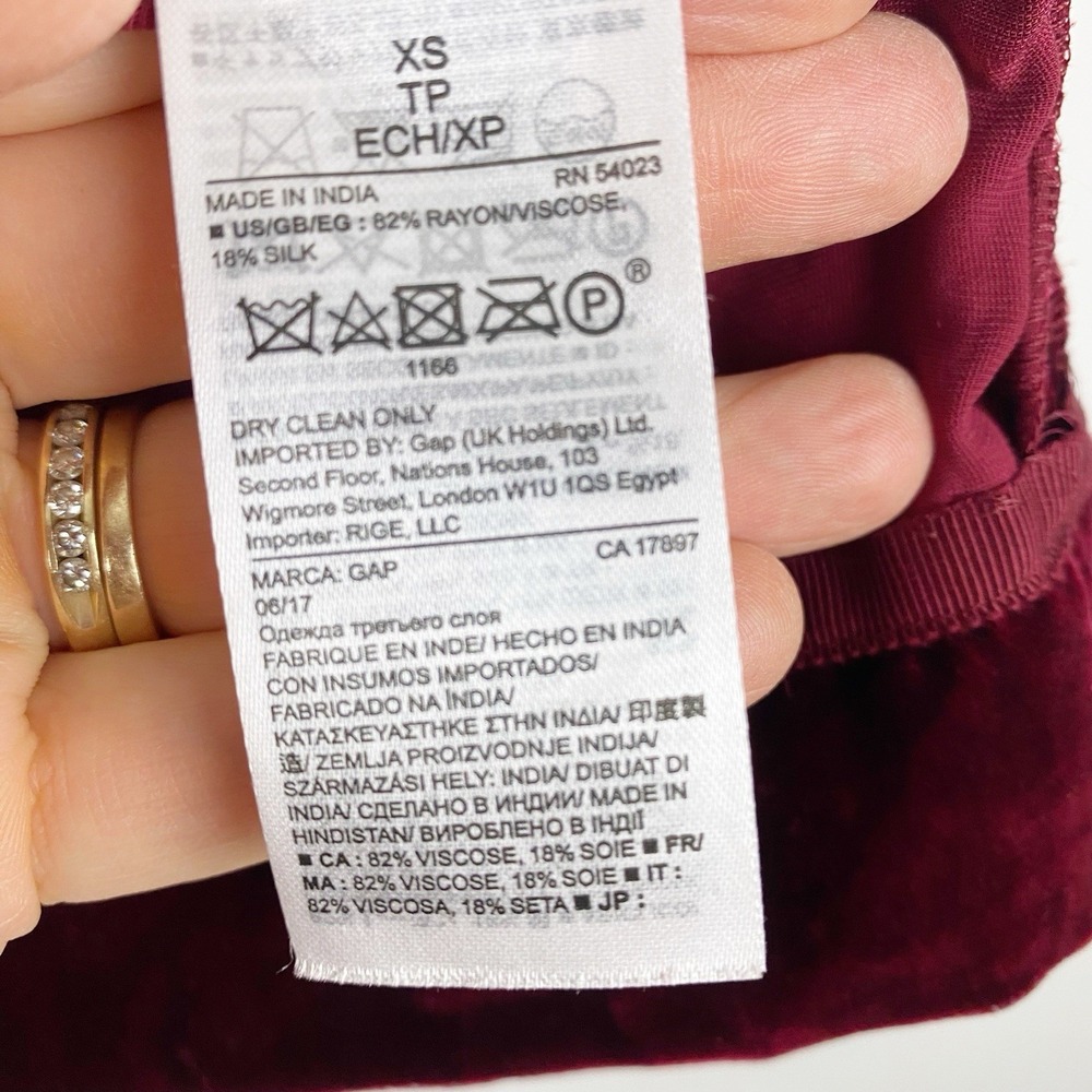 GAP Silk Blend Velvet Kimono Sleeve Open Front Cardigan Jacket Women XS Burgundy - Picture 5 of 5